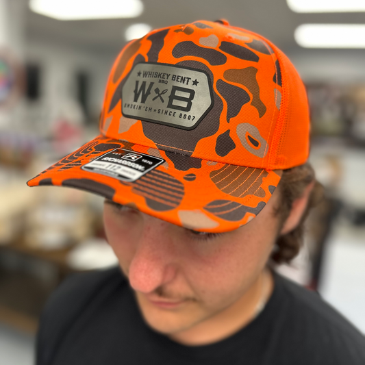 Whiskey Bent BBQ Supply Orange Camo Print Snapback Hat