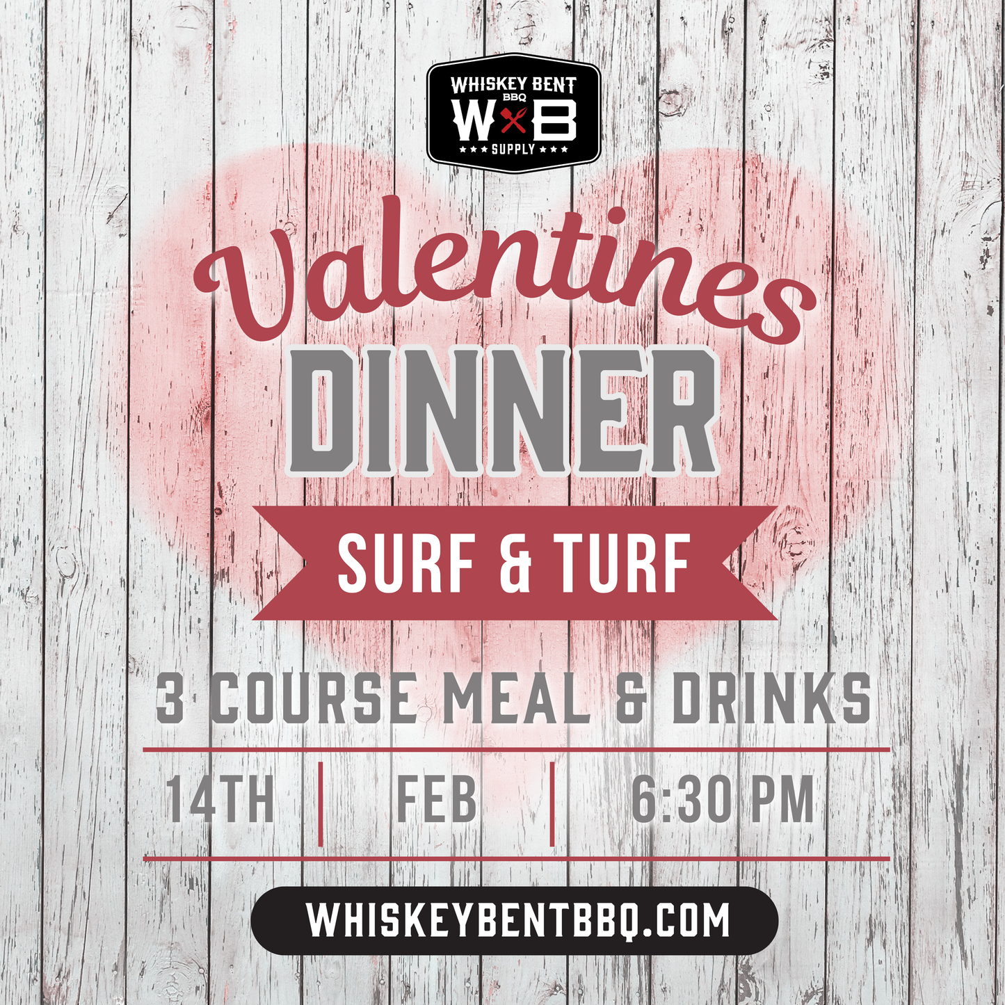 💘 Valentine’s Dinner Experience at Whiskey Bent BBQ Supply 💘